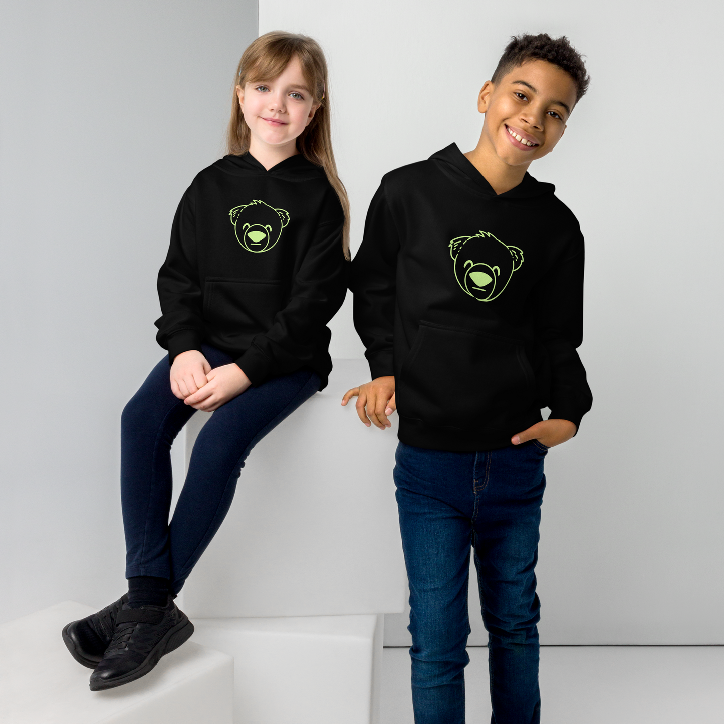 I Love My Autism WeBearish Green Kids Hoodie (Black)