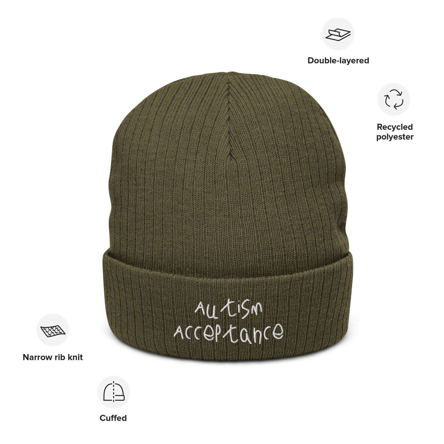 Autism Acceptance Ribbed Knit Beanie (Olive)