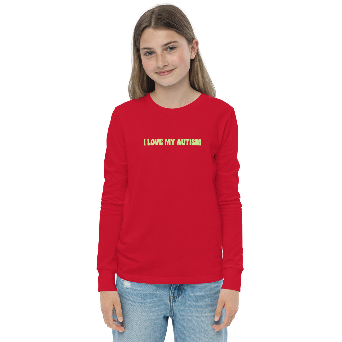 I Love My Autism Kids Long Sleeve (Red/WeBearish Green)