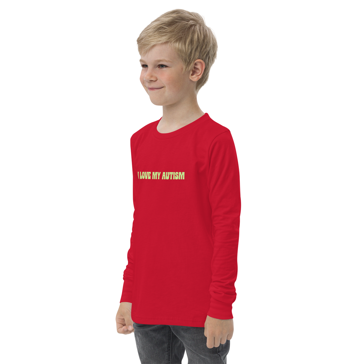 I Love My Autism Kids Long Sleeve (Red/WeBearish Green)