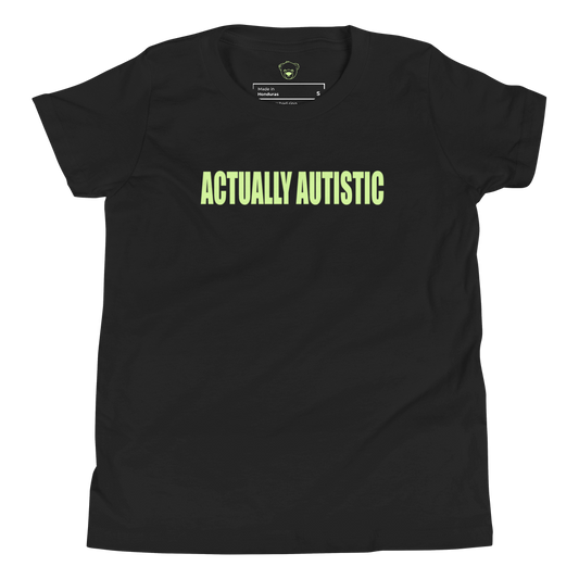 Actually Autistic Kids T-Shirt (Black/WeBearish Green)
