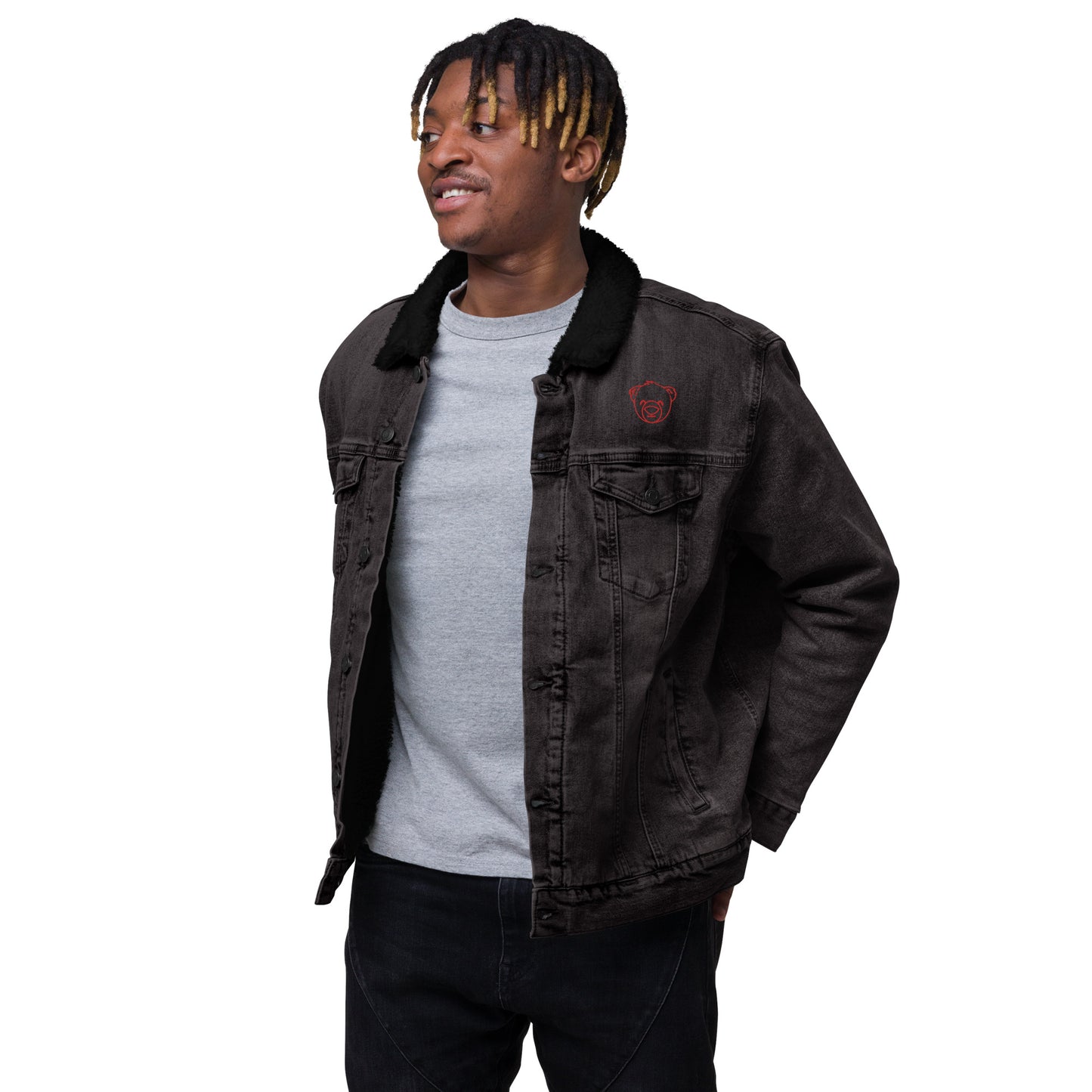 WeBearish Denim and Sherpa Jacket (Black/Red)